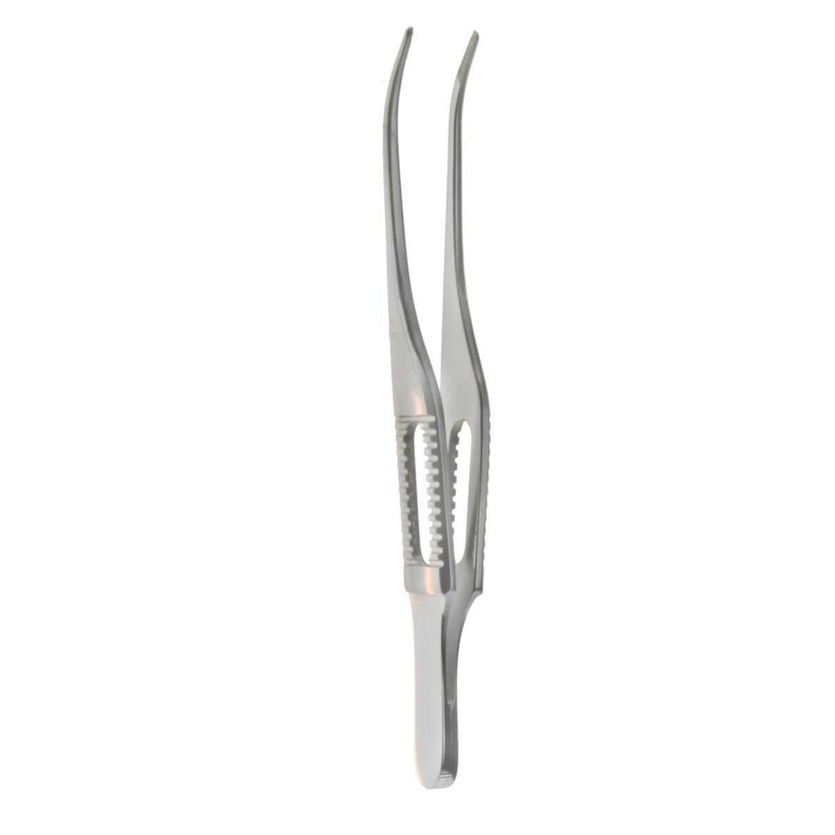 Gill Iris Forceps  curved cross serrated tips