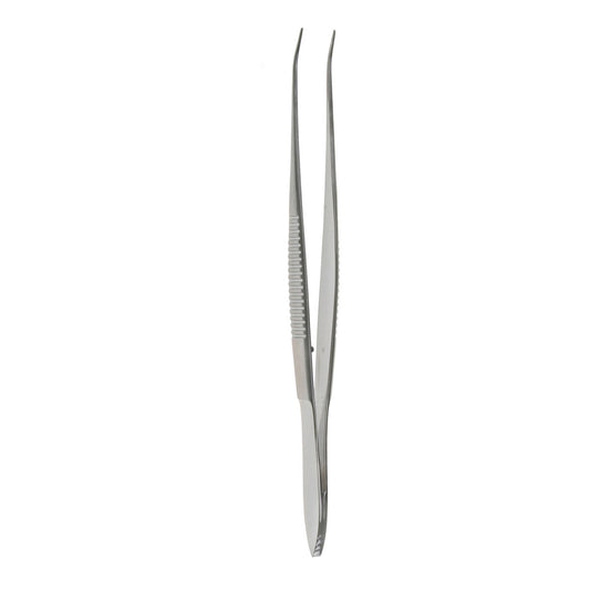 Dress Forceps  serrated delicate tips left curve