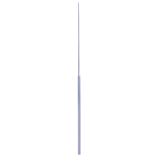 A straight, sharp micro needle disector with a 45-degree angle tip, predominantly silver in color.