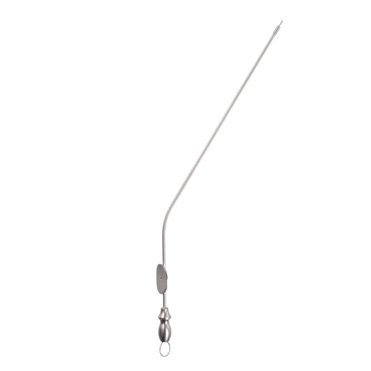 A stainless steel Rhoton-Merz suction tube, with a standard suction tip, designed for microsurgical use.